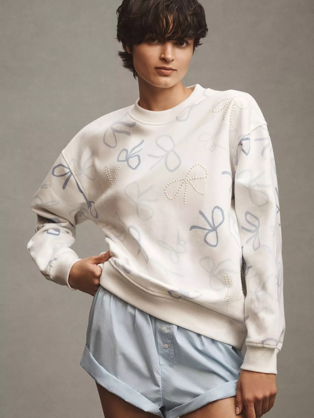Anthropologie Pearl "I Do" Bow Crew-Neck Sweatshirt